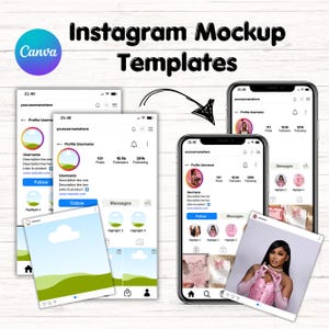 Editable Instagram Profile Mock-up Canva Templates, Instagram Mockups For Feed, Reel & Post, Social Media Instagram Mock-up Mobile IG Mockup