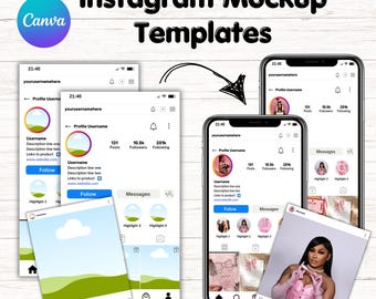 Editable Instagram Profile Mock-up Canva Templates, Instagram Mockups For Feed, Reel & Post, Social Media Instagram Mock-up Mobile IG Mockup