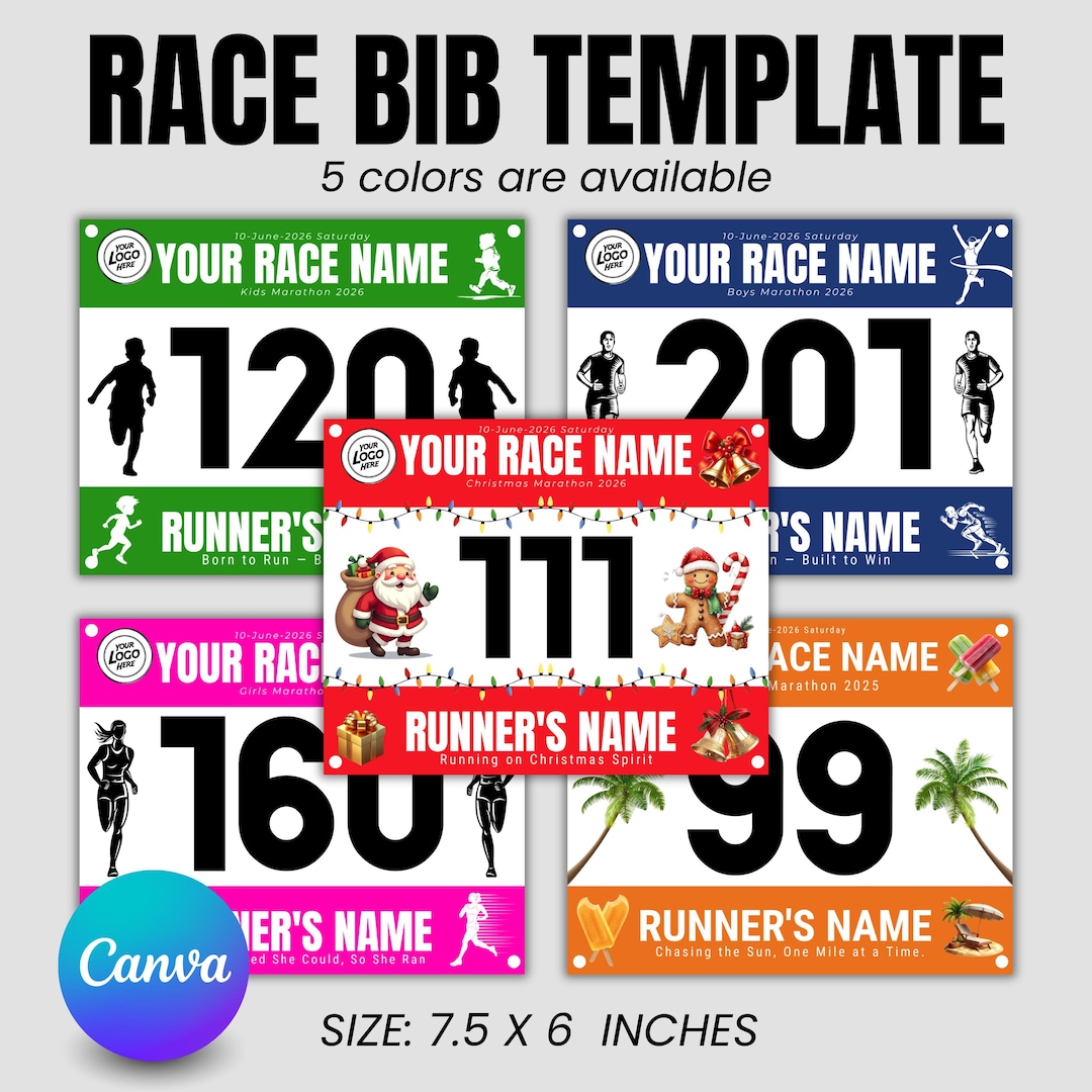 Race Bibs Template, Custom Race Bib, Printable Racing Bib, Running Race ...