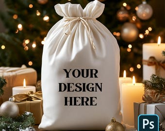 Maquette de sac du père Noël, saison de Noël, maquette de sac cadeau, vacances, maquette de sac du père Noël, maquette de sac modifiable Psd
