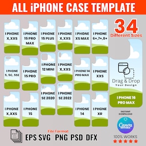 DIY Phone Case Templates, Phone Case Sublimation Templates, Drag and Drop, DIY, iPhone Case SVG, pdf, ai, dxf, eps, Editable Canva