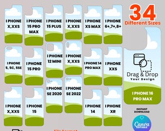 DIY Phone Case Templates, Phone Case Sublimation Templates, Drag and Drop, DIY, iPhone Case SVG, pdf, ai, dxf, eps, Editable Canva