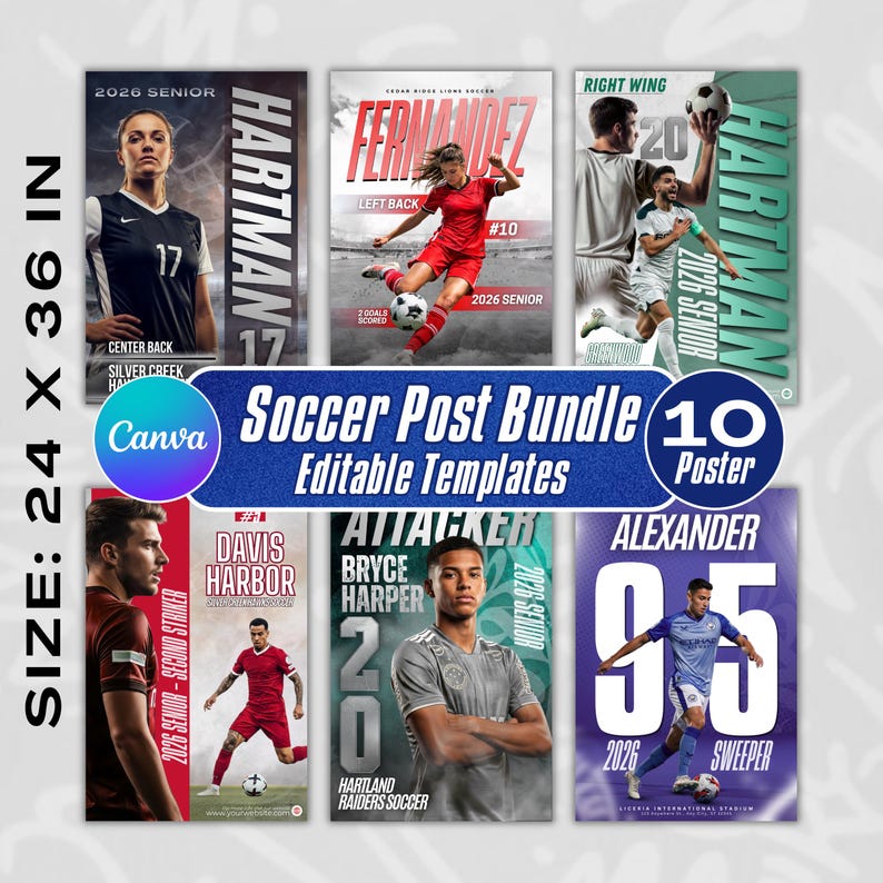 Soccer Pro Pack Bundle, Soccer Canva Posters, Senior Sports Banners, Custom Cards Templates, Graduation Gift Memory Mates Sports Photography