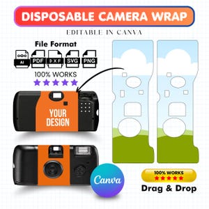 Disposable Camera Wrap Template, Quick snap Film Camera, DIY Camera Cover Drag and Drop Canva Template, Camera Label Template
