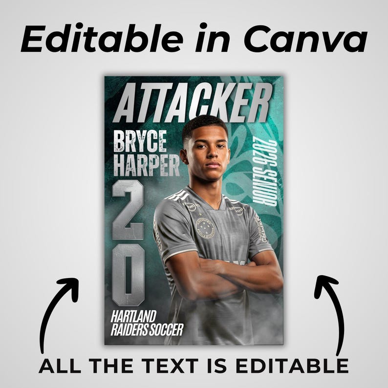 Soccer Pro Pack Bundle, Soccer Canva Posters, Senior Sports Banners, Custom Cards Templates, Graduation Gift Memory Mates Sports Photography