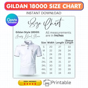 Gildan 18000 Size Chart, G18000 Sweatshirt Size Chart, Size Chart for Gildan 18000 Sweatshirt, Gildan Size Chart Mockup, Instant Download