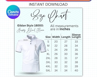 Gildan 18000 Size Chart, G18000 Sweatshirt Size Chart, Size Chart for Gildan 18000 Sweatshirt, Gildan Size Chart Mockup, Instant Download