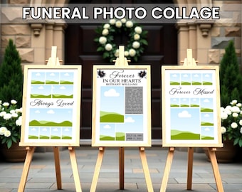 Set di modelli per collage di foto funebri, cartello di benvenuto con foto funebre modificabile, cartelli funebri, in memoria, bomboniere funebri, poster funebri