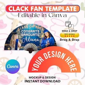 Clack Fan Template, Graduation Fan Template Editable Canva Template, Sublimation Fan Template, Custom Clack Fan Design, Grad with Clack Fan
