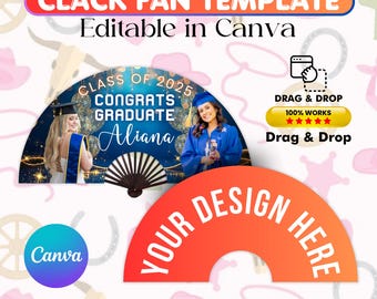 Clack Fan Template, Graduation Fan Template Editable Canva Template, Sublimation Fan Template, Custom Clack Fan Design, Grad with Clack Fan