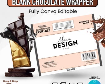 Blank Chocolate Bar Wrapper Template, Blank Editable Canva Template, Chip bag Template, Candy Bar Wrapper Template, Instant Download