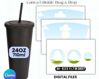 Plantilla para envolver vasos de 24 oz, plantilla para vasos de 24 oz, plantilla para vasos fríos de 24 oz, plantilla de sublimación Canva de 24 oz, envoltorio para vasos de café, vaso acrílico