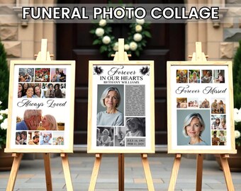 Set di modelli per collage di foto funebri, cartello di benvenuto modificabile per funerali, cartelli funebri, in memoria, bomboniere funebri, poster funebri