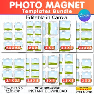 Plantilla de imán para fotos, plantilla de imán para nevera, 10 tamaños, plantilla de collage de fotos con imán cuadrado, plantilla de Canva de descarga instantánea