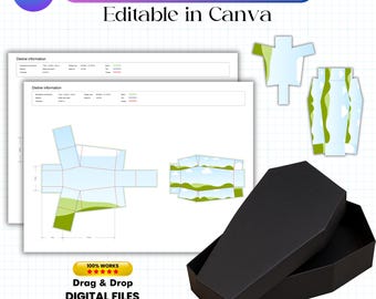 Coffin Box Template, Coffin Treat Box, Halloween Favor, Hexagonal Shaped Box Wtih Lid, Halloween Gift Box, Candy Box, Canva Template