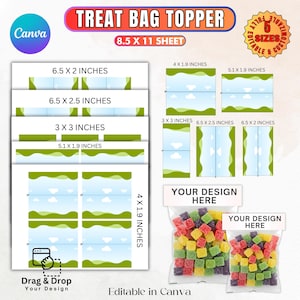Treat Bag Toppers Template Bundle Editable, Treat Bag Label Template, Candy Party Favor Templates, Business Packaging, Happy Birthday Treat
