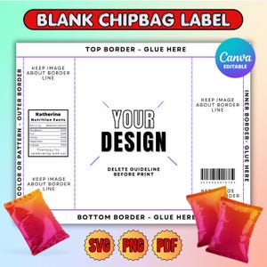 Blank Chip Bag Template, Editable Party Chip Bag Label, Custom Chip Bag Canva Template, Blank Chip Bag, DIY Chip Wrapper, Instant Download
