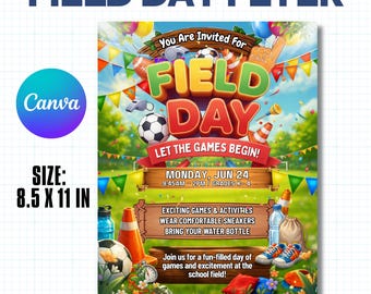 Editable Field Day Flyer Template, Printable School Event Poster, Kids School Day Activity Invitation (Digital Download)