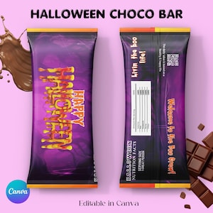 Halloween Candy Bar Wrapper, Halloween Chocolate Bar Wrapper, Halloween Chocolates, Halloween Choco Bar Template, Canva Template