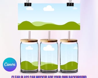 16oz Clear Glass Can Mockup, Clear 16oz Glass Can Mockup, Canva Drag and Drop, Beer Can Glass Mockup, 16oz Glass Can,  Canva Template