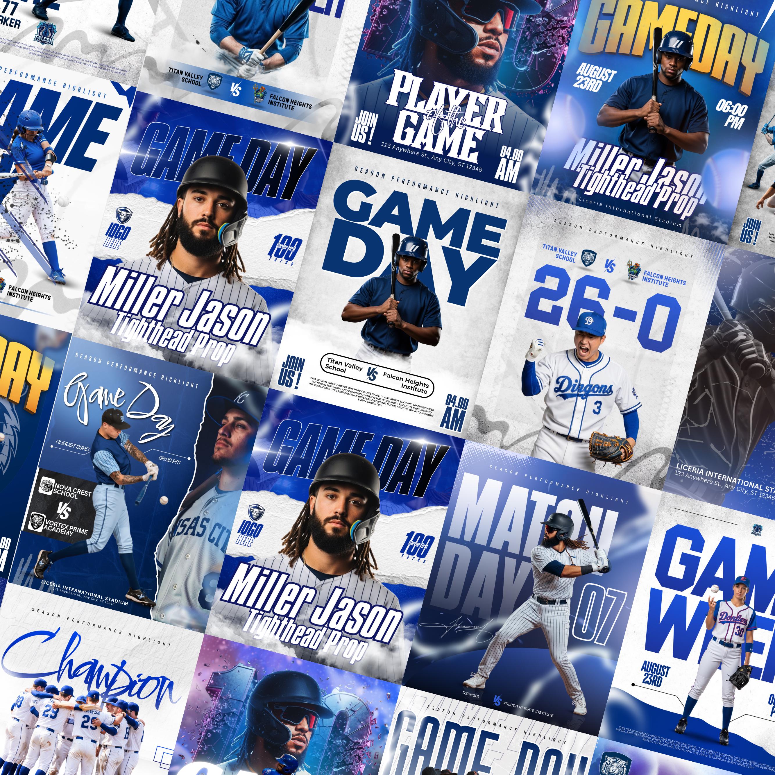 60+ Baseball Sports Social Media Templates | Editable Baseball Game Day ...