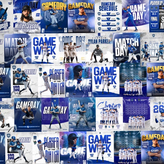 20+ Baseball Sports Social Media Templates | Editable Baseball Game Day & Player Spotlights Canva Templates | Instant Download