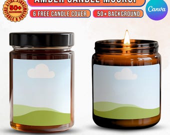 Amber Glass Candle Mockup template, Candle Jar Mockup, Mockup, Candle Label Mockup, Smart Object, Canva Template, instant download