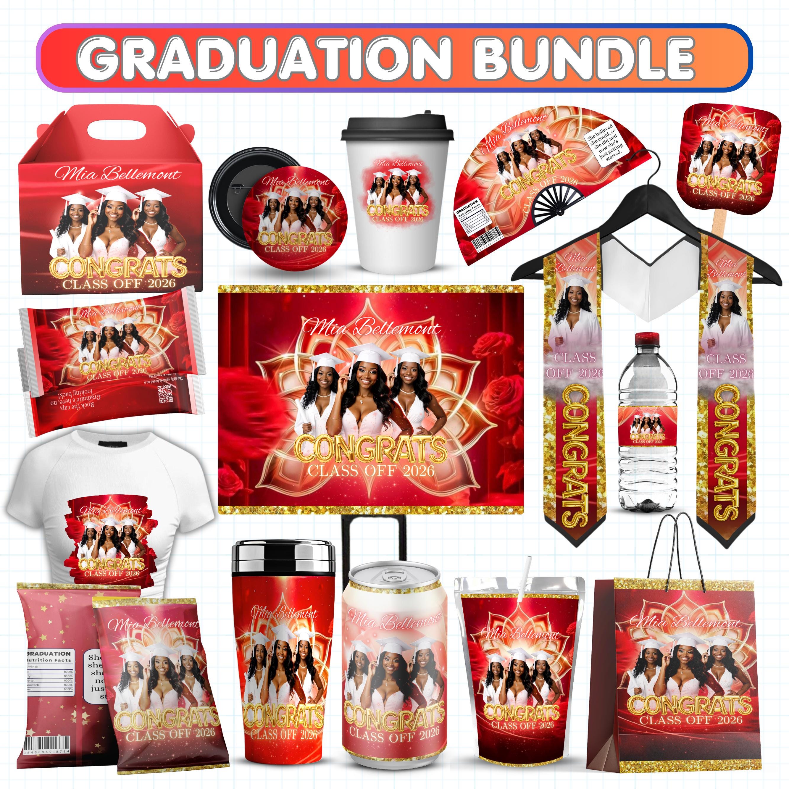 Graduation Party Favor Bundle, Gold and Red Class of 2026 Treat Bundle ...
