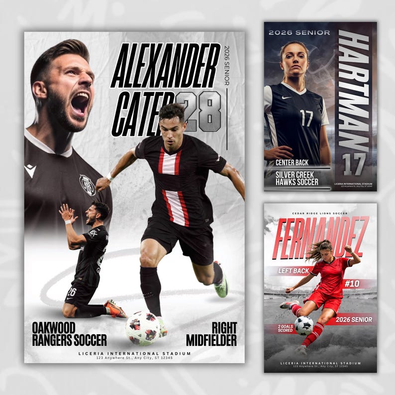 Soccer Pro Pack Bundle, Soccer Canva Posters, Senior Sports Banners, Custom Cards Templates, Graduation Gift Memory Mates Sports Photography