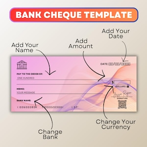 Printable Bank Cheque Template, Editable Bank Check Template, Manifesting Check, Cheque Template, Abundance Checks, Personal Check Template