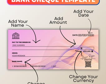 Printable Bank Cheque Template, Editable Bank Check Template, Manifesting Check, Cheque Template, Abundance Checks, Personal Check Template
