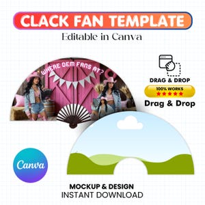Clack Fan Template, Chinese Fan Template Editable Canva Template, Sublimation Fan Template, Custom Clack Fan Design,  Cowgirl with Clack Fan