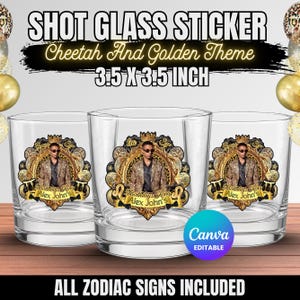 Schnapsglas Aufkleber Vorlage, Schwarzes Gold und Geparden Männer Geburtstags Schnapsglas, Anpassbares Schnapsglas Design, Jungen Geburtstag Schnapsglas Aufkleber