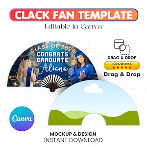 Clack Fan Template, Graduation Fan Template Editable Canva Template, Sublimation Fan Template, Custom Clack Fan Design, Grad with Clack Fan