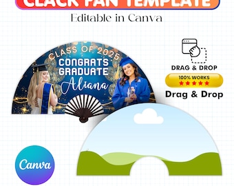 Clack Fan Template, Graduation Fan Template Editable Canva Template, Sublimation Fan Template, Custom Clack Fan Design, Grad with Clack Fan