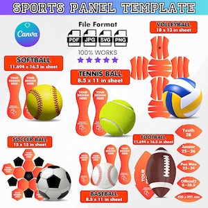 All Sports Panel Templates, Football Panel Template, Softball Panel Template, Drag And Drop Canva Template, Instant Download