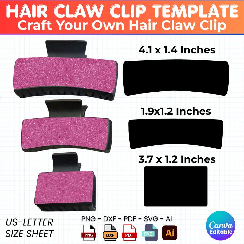 Editable Hair Claw Clip Template Bundle, Hair Claw Clip Cover Template ...