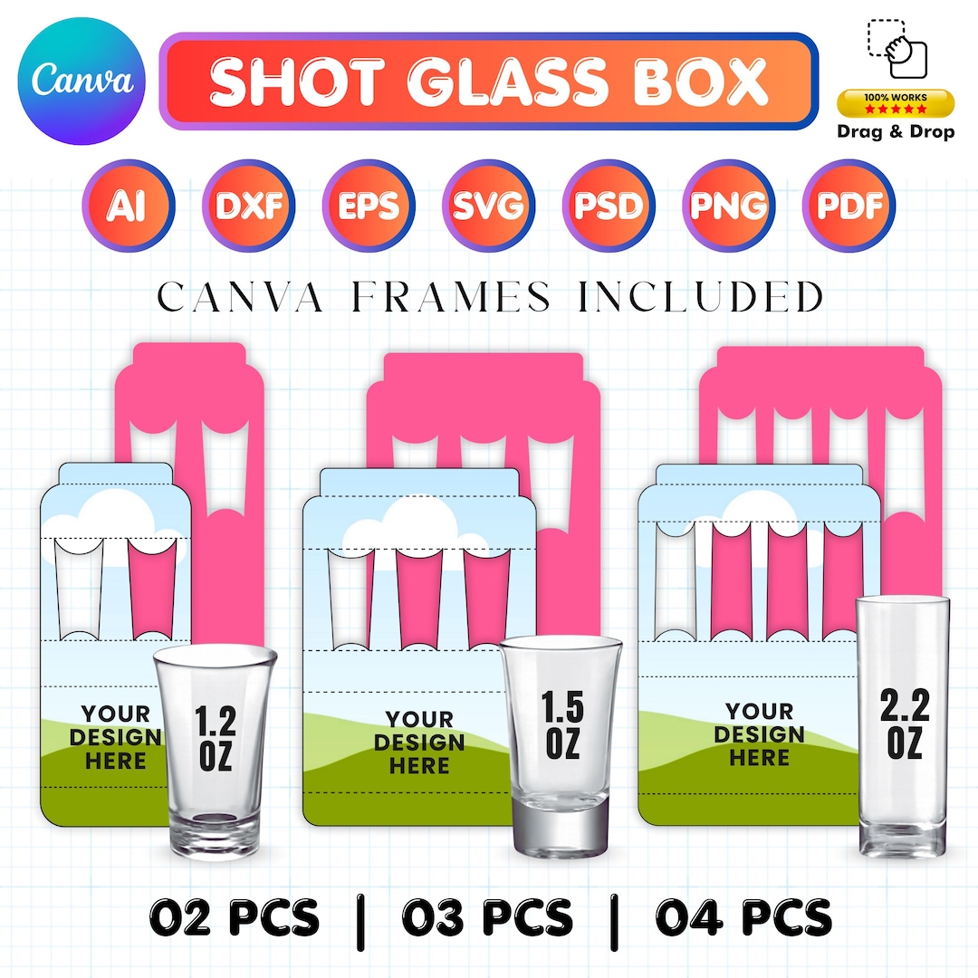 Shot Glass Box Template Bundle, 1.5 Oz, 1.2 Oz and 2.2 Oz Shot Glass ...