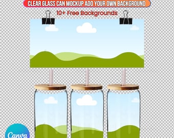 16oz Clear Glass Can Mockup, Clear 16oz Glass Can Mockup, Canva Drag and Drop, Beer Can Glass Mockup, 16oz Glass Can,  Canva Template