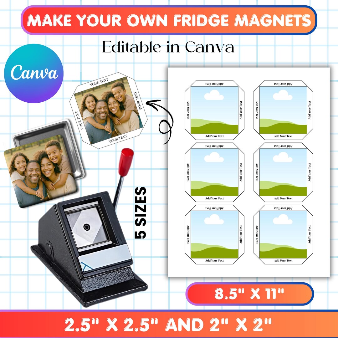 2x2 Square Fridge Magnet Template, 2.5x2.5 Magnet Editable Canva ...