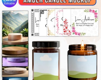 Amber Glass Candle Mockup template, Candle Jar Mockup, Mockup, Candle Label Mockup, Smart Object, Canva Template, instant download