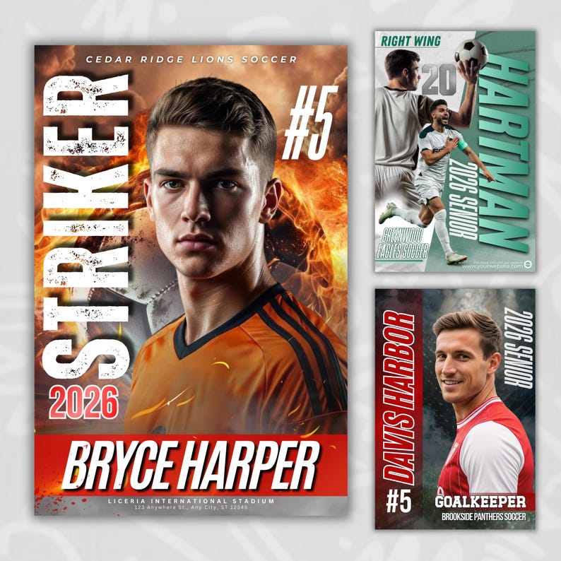 Soccer Pro Pack Bundle, Soccer Canva Posters, Senior Sports Banners, Custom Cards Templates, Graduation Gift Memory Mates Sports Photography