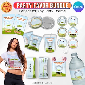 Editable Party Favor Templates Bundle, Chocolate Bar, Chip Bag Templates, Sticker Template, Water Bottle Labels, Canva Template