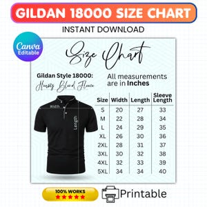 Gildan 18000 Size Chart, G18000 Sweatshirt Size Chart, Size Chart for Gildan 18000 Sweatshirt, Gildan Size Chart Mockup, Instant Download