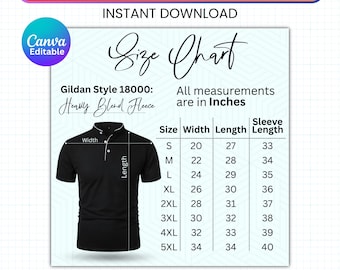 Gildan 18000 Size Chart, G18000 Sweatshirt Size Chart, Size Chart for Gildan 18000 Sweatshirt, Gildan Size Chart Mockup, Instant Download