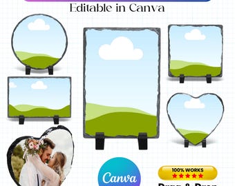 Slate Canva Mockup Template Bundle Editable Sublimation Square, Round, Heart, Rectangle Photo Slates, Drag & Drop Frame Kit, Canva Template