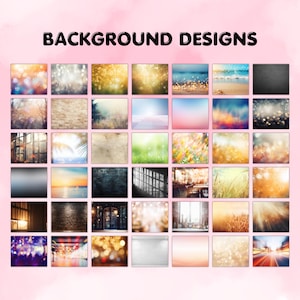 K&ouml;nnte beinhalten: Eine Sammlung von 36 digitalen Hintergrunddesigns zur Verwendung in Grafikdesignprojekten. Die Hintergr&uuml;nde umfassen eine Vielzahl von Stilen, wie z. B. verschwommene Lichter, Backsteinw&auml;nde, Fenster und Naturszenen.