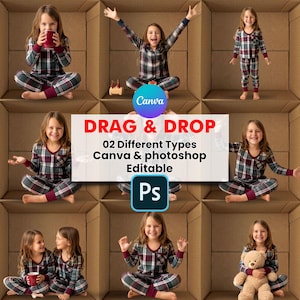 In der Kartonbox-Vorlage, in der Box-Vorlage, quadratisches Kartongitter, 09 leere Kartonboxen PhotoShop und Canva-Vorlage