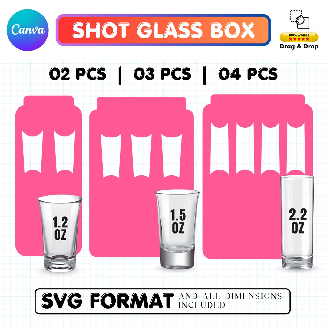 Shot Glass Box Template Bundle, 1.5 Oz, 1.2 Oz and 2.2 Oz Shot Glass ...