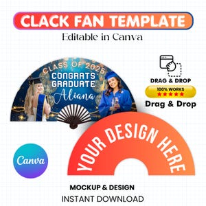 Clack Fan Template, Graduation Fan Template Editable Canva Template, Sublimation Fan Template, Custom Clack Fan Design, Grad with Clack Fan